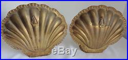 Vtg Solid Brass Sea Shell Shape Candle Stick Holder 2 Table Wall Sconce Decor