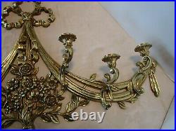 Vtg Syroco 6 Arm Wall Candle Holder Gold Sconce Flowers Ribbon Tassel Bow 1970