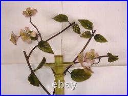 Vtg TOLEWARE Metal FLOWER SCONCE Wall hanging pillar Candle Holder wrought iron