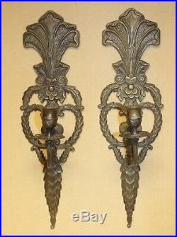 Vtg. Victorian Brass Metal/Art Candle Holders Wall Sconces 16 3/4 x 5