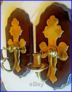Vtg Wall Candle Sconces Bold Large Wooden Brass Knob Creek Rare Unique Snuffer