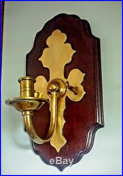 Vtg Wall Candle Sconces Bold Large Wooden Brass Knob Creek Rare Unique Snuffer