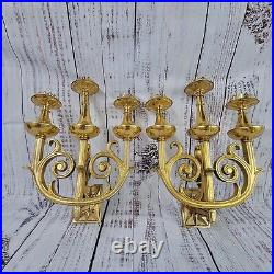 Vtg pair of solid brass wall mount 3 candle holders antique No Glass Holder Only
