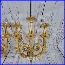 Vtg pair of solid brass wall mount 3 candle holders antique No Glass Holder Only