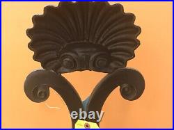 WALL MOUNT Candelabra Sconce with SHELL DESIGN Black IRON Five CANDLE Holders