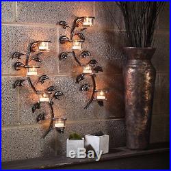 Wall Decor Metal Flowers Leaf Set of 2 Sconce Candle Holder Decorative Hanging
