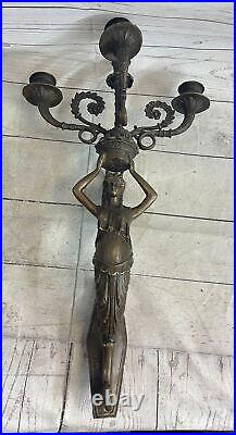 Wall Mounted Hanging Figural Female Bronze Metal Candle Holder Candelabra Sconce