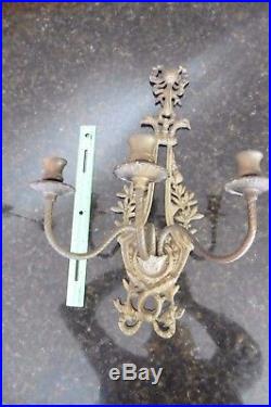 Wall Sconce Candle holders 3 arm Brass Vintage Spanish style bows Antique Art