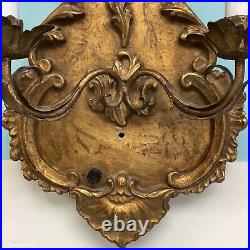 Wall Sconce Gold Painted Wooden Two-Candle 33 1/2 Tall