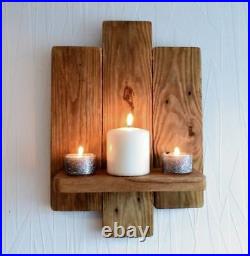 Wall Sconce Shelf Triple Panel Wood Rustic Led Candle Holder