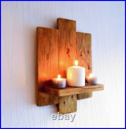 Wall Sconce Shelf Triple Panel Wood Rustic Led Candle Holder