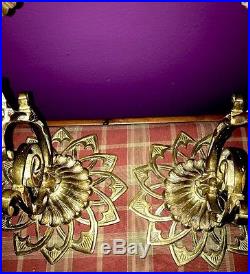 Wall Sconces Pair Huge RARE ANTIQUE FRENCH BRONZE / BRASS Candle Holder (2)