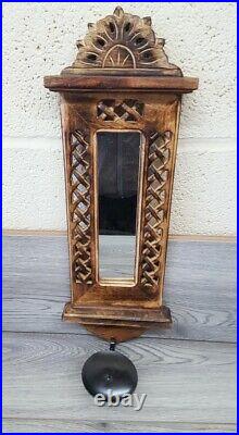 Wall mounted wooden candle holder with mirror & metal candle dish