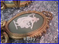 Wedgwood Pottery Candlestick Wall Sconce Brass Plaque Plate Jasperware Gilt