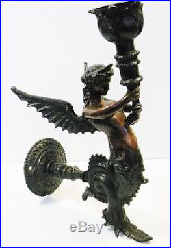 Winged Mermaid / Siren French Solid Bronze Wall Mount Candle holder 19th century