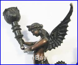 Winged Mermaid / Siren French Solid Bronze Wall Mount Candle holder 19th century