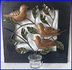 Wood frame iron birds candle glass holder tea light wall hanging christmas gift
