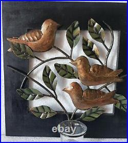 Wood frame iron birds candle glass holder tea light wall hanging christmas gift