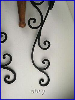 Wooden & Black Metal Pillar Candle Holder Wall Sconce Set