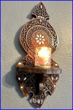 Wooden Candle Holder inlaid with mother of pearl