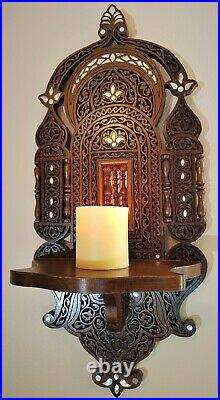 Wooden Candle holder, Inlaid With Seashell, Wall Hanging. Moroccan Style