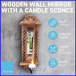 Wooden Wall Mirror with Candle Conce Wall Mounted Candle Holder