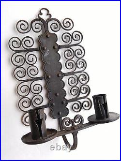 Wrought Iron Wall Sconce Candle Holder Norway Swirl Design Goth Vtg Hand Forged
