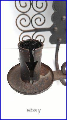 Wrought Iron Wall Sconce Candle Holder Norway Swirl Design Goth Vtg Hand Forged