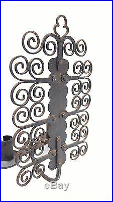 Wrought Iron Wall Sconce Candle Holder Norway Swirl Design Vintage Hand Forged