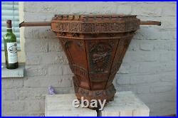 XXL 19thc Church Wood carved latin text Wall console Candle holder religious
